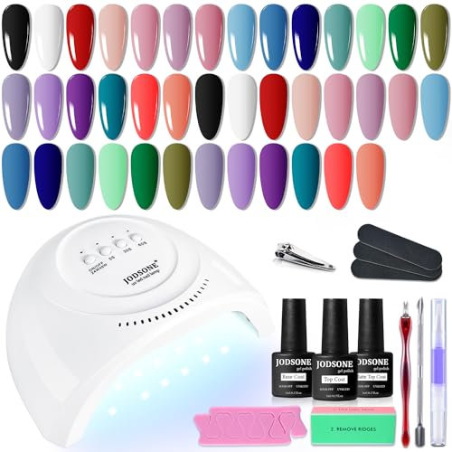 JODSONE Kit de esmalte de uñas de Gel de 20 colores con Base de luz UV capa superior mate Gel de uñas vibrante de alto brillo equipado con herramientas de manicura…