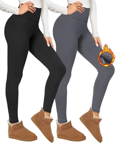CAMPSNAIL 2er Pack Thermo Leggings Damen Im Winter, Gefüttert High Waist Thermohose Dicke Warm Fleece Leggins Blickdicht Für Sport(Schwarz/Dunkelgrau,L-XL)