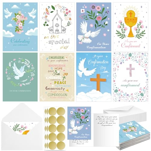Motipuns 24 Sets Religious Confirmation Card Bulk with Scripture Assorted Message Bible Verse 5 x 7 Inspirational Congratulations Confirmation Greeting Cards with Envelopes(Classic)