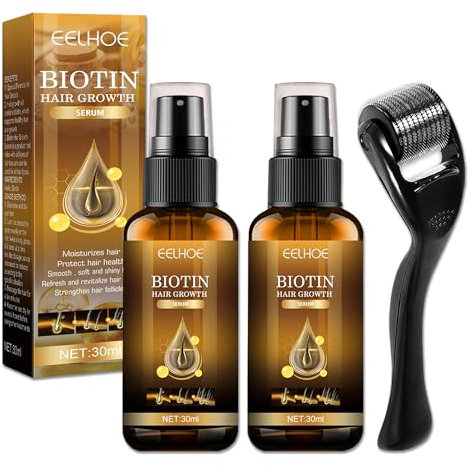 2 Pezzi Biotina Spray Crescita Capelli, Biotina Crescita Capelli Siero, con 5mm Derma Roller, Biotina Siero per la Crescita Dei Capelli, Essenza Spray per Stimolare la Crescita dei Capelli/Barba