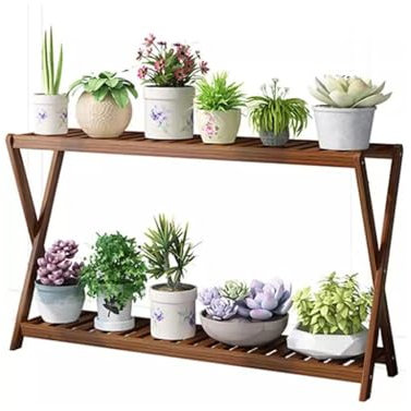HDMOZUYT Layered foldable flower racks, plant racks, wooden shelves, X-shaped design, corner staircase flower pot rack, living room flower rack, courtyard garden terrace balcony bedroom