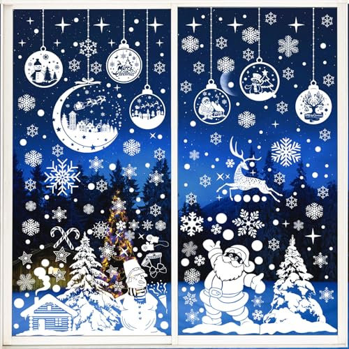 Christmas Window Stickers, 260 Pcs Double Sided Cling, 9 Sheet Reusable White Static Decal for Window Decorations
