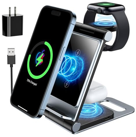 3 in 1 Ladestation für Apple Watch und iPhone Faltbares für iPhone 16 15 14 13 12 11 Series, für Apple Watch Ultra SE 10 9 8 7 6 5 4 3 2, AirPods Pro 3 2 Reise