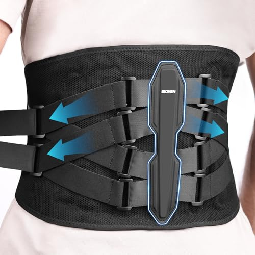Sioven Fascia Lombare Supporto Schiena per Uomo e Donna - Cintura Ortopedica con 5 Stecche Regolabili, Allevia Sciatica e Ernia del Disco - Busto per Postura Corretta (Nero, M)