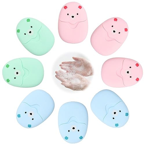 Dokeno 400 Sapone di Carta, 8 Scatole Fogli di Sapone Portatili Carta Sapone da Viaggio Monouso Scatole Portasapone Portatili Mini Carta Sapone con Scatola di Plastica (50 Foglie per Scatola)