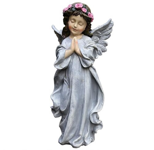 WJUHYGTF Ángeles Jardín Estatuas Orantes, Figura del Ángel Guardián Resistente A La Intemperie En Tumba Luz De Decoración Al Aire Libre Escultura Césped Patio Alféizar,Gris