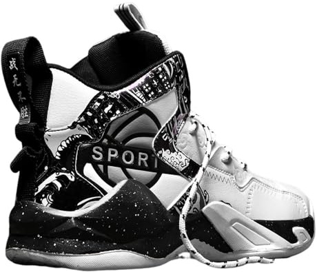 Hixingo Chaussure de Basketball for Hommes, Hautes Sneakers Baskets Enfant Automne et Hiver, Mode Baskets de Basket-Ball de Style Graffiti, Basket-Ball Chaussures de Sport pour Jeunes 36-45 EU