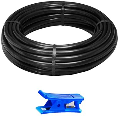 HUAZIZ 15 meter svart PU pneumatisk slang, pneumatisk polyuretan, slang, flexibel, tryckluftsslang yttre 8 mm x inre 5 mm 1 x blå slangskärare