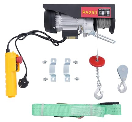 Donened - Electric Hoist Lift, 250kg/551.16lbs Electric Pulley System, 220V Electric Winch with Remote Control &18m Steel Wire, Overhead Lifting, for Factories, Workshops (250kg Black)