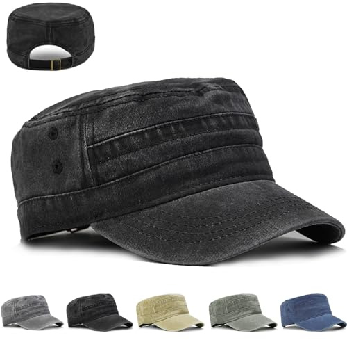 LUKIUP Casquette Militaire Homme Style, Casquettes de Baseball Homme, Bonnets et Chapeaux Homme, Réglable Plat Chapeau pour Sports et Extérieur