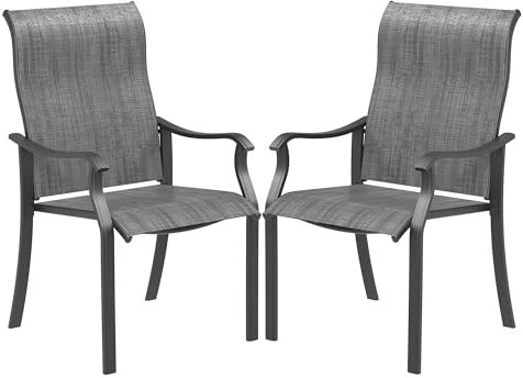 Amopatio Gartenstühle 2er Set, Hochlehner Gartenstuhl Metall, Stühle Wetterfest, Stuhl mit Armlehne, Balkonstuhl, Terrassenstühle, Gartensessel für Garten, Terrasse, Balkon, Grau