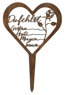 LUMOOM Decorazione per tomba, resistente alle intemperie, a forma di cuore, in metallo e acciaio arrugginito, con scritta, decorazione per tomba a cuore, decorazione cimitero per ricordi, ricordi