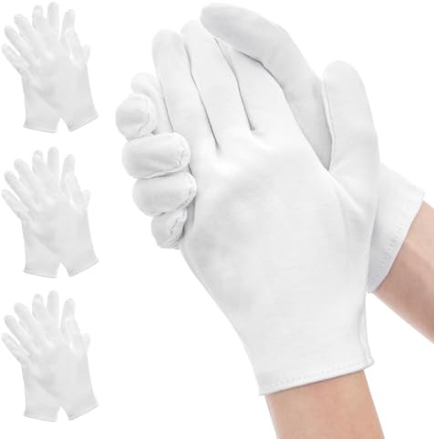 Bewudy 4 paires de gants blancs en coton, gants en coton doux, gants en tissu élastique, gants blancs pour le travail quotidien, les soins de la peau, l'examen des bijoux