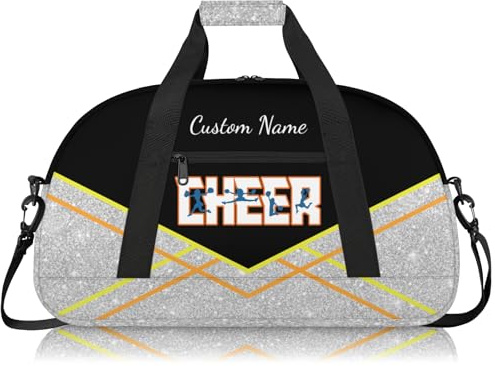 Personalised Cheerleading Duffel Bag for Girls | Custom Name Waterproof Sports Bag for Cheer, Gym & Travel | Cheerleader Team Gifts Bag with Adjustable Shouler Strap, Black Silver