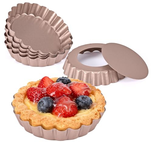 MumdoYAL 6 PCS Molde Tarta Desmontable, Molde para Tartas, Tartaletas para Rellenar, Base para Tartas, Molde Bizcochos Horno, 10×2cm, Dorado