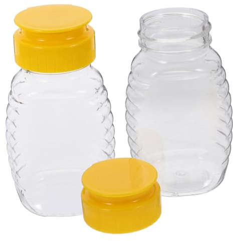 Gadpiparty Bote Miel de Plástico Transparente Rellenable 108ml Tapa Anti Fugas, Dosificador Fácil de Limpiar Adecuado para Casa y Restaurantes 2 Piezas