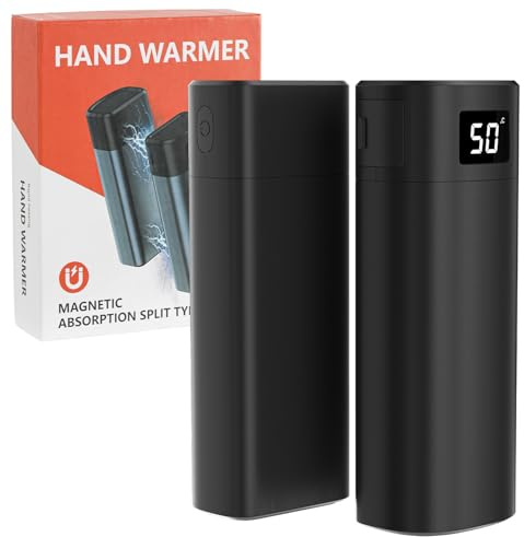 Cecaylie Elektrisk handvärmare, magnetisk 5 000 mAh x 2, dubbel uppvärmning, 3 temperaturnivåer med LCD-display och powerbankfunktion – uppsättning om 2, bärbar för vinter, utomhus (svart)