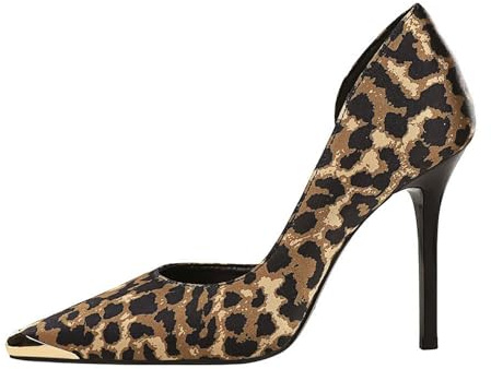 Mujer Zapatos de Tacón 10.5 CM Sexy Stilettos con Metal Punta Aguda Estampado de Leopardo Satén para la Noche-Numeric_37