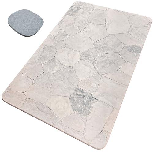 suren® Alfombra de Piedra Diatomita Baño Diseño Natural 60x39cm | Alfombra Baño Piedra Secado Rápido y Gran Absorción | Alfombra diatomita Incluye Base Antideslizante, Lija, Instrucciones y Posavasos