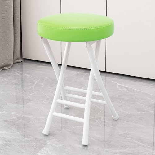 QTWLG 50cm Hem Hopfällbar Pall Läder Vadderad Fällbara Stolar För Kök Campingdisk Inomhus Utomhus Portabel Hopfällbar Stol(Green+White)