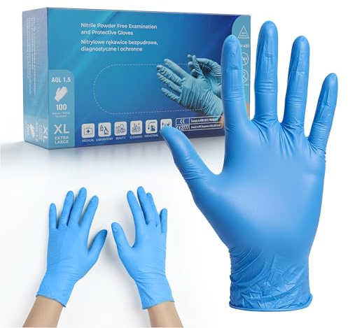 GUARDIS Guantes desechables de nitrilo, XL, 100 unidades, azules, sin polvo, sin látex, resistentes a los productos químicos, para medicamentos, alimentos, limpieza