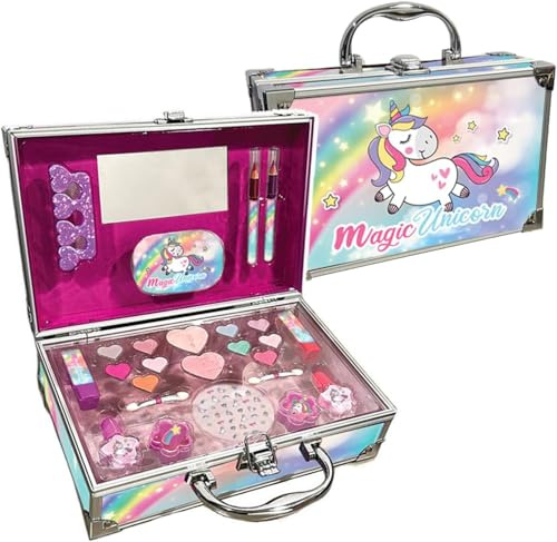 Trucchi Bambina Set, 25 Pezzi Lavabile Set Di Valigetta Trucchi Bambina Unicorno Set, Gioco Trucco Ragazze 3+ Regalo Natale Compleanno Set di Trucco per Bambini per Bambine