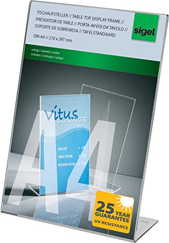 Sigel TA210 Tischaufsteller A4 schräg, hochwertiges glasklares Acryl, Werbeaufsteller