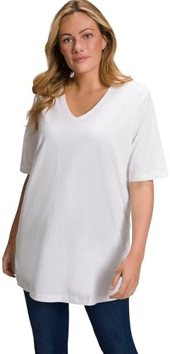 Ulla Popken Maglietta Basic, Scollo a V, Rilassata, A Mezza Manica T-shirt Donna, Bianco, 56-58