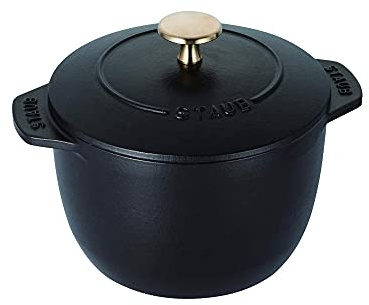 staub La Cocotte de GOHAN 40509-655 La Cocotte de GOHAN Black M 6.3 inches (16 cm) Rice Pot, 2 Pieces, Cast Iron Pot, Induction Compatible, Rice Cooker