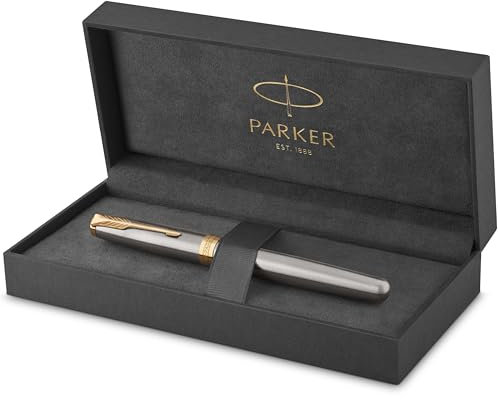 Parker Sonnet Fountain Pen | Stainless Steel with Gold Trim | Medium Nib | Gift Box