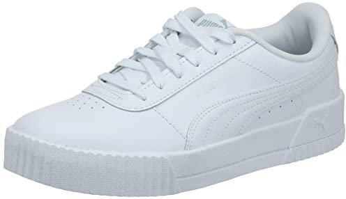 PUMA Womens Carina Leather Sneaker, White Silver, 8.5