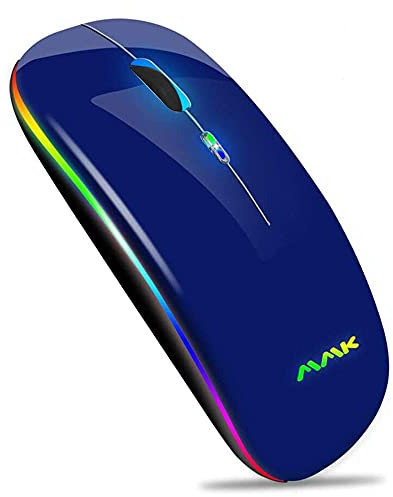 Kabellose schlanke Maus 2.4G tragbare optische USB-Funkmäuse, wiederaufladbare LED-Dual-Mode (Bluetooth 5.0 und 2.4G drahtlos) für Laptop, PC, iOS, Android, Windows (Blau)