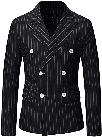 Blazer da Uomo Elegante Slim Fit Giacca a Righe Verticali Giacca da Smoking con Due Bottoni Blazer da Abito Formale Giacca da Lavoro con Revers Moda Casual Affari Cappotto Doppio Petto