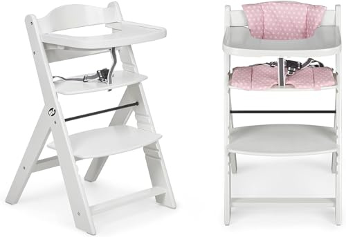 ms Trona para bebé de Madera Full de - Evolutiva- Silla Alta, Ergonómica, Regulable, Segura, Blanco/Rosa