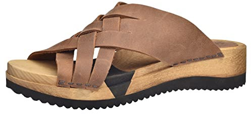 Sanita Salto Sport Flex Sandale | Original handgemacht | Flexible Leder-Holzsandale für Damen | Extrem leichte Sohle | 42 EU | Braun