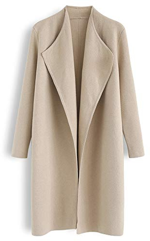 CHICWISH Women's Classy Light Tan Open Front Knit Coat Cardigan Coatigan Light Jacket, Size XXL