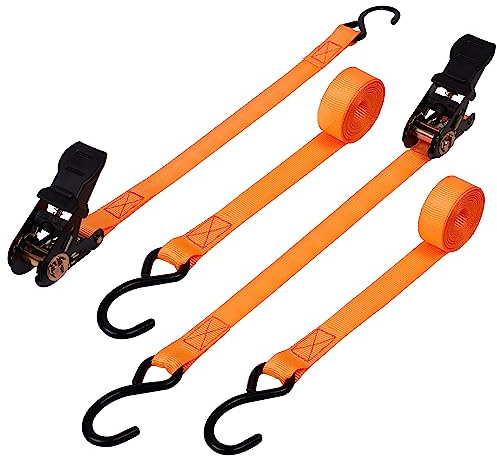Belle Vous 2 Pack of Tie Down Ratchet Straps with S-Hooks & Rubber Handles - L4m/13ft x W25mm - 500kg/1102lbs Break Strength - Heavy-Duty Straps for Securing Cargo, Moving Appliances, & Motorcycles
