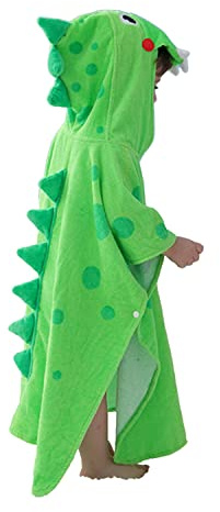 LOLANTA Barn dinosaurie badhandduk med huva strandhandduk poncho, pojkar simskydd 100 % bomull (2-4 år, grön C)
