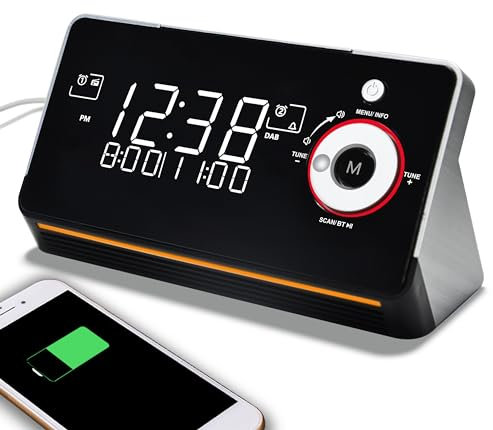 iTOMA Bedside Alarm Clock with DAB & FM Radio,Dual Alarms, Snooze, Dimmable LCD Display, Night Light, Bluetooth, Type-C and USB Charging Ports 729
