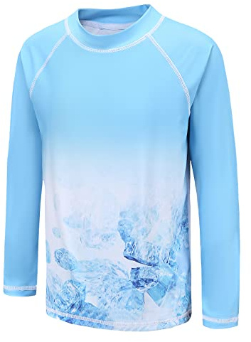 Aisyee T Shirt de Bain Anti UV Enfant à Manches Longues Rashguard Maillot de Bain à séchage Rapide Garcon Maillot de Bain T-Shirt pour Surf Natation Plongée Plage 9 10 Ans