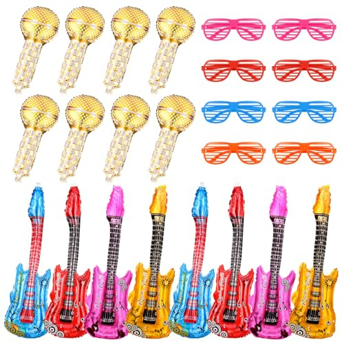 FANTESI 24 PCS Inflatable Party Props, Photo Booth Props, Musical Instrument Ballons Inflatable Toys Disco Accessories 70s 80s Disco Party Photo Booth Props for Carnival Birthday Party