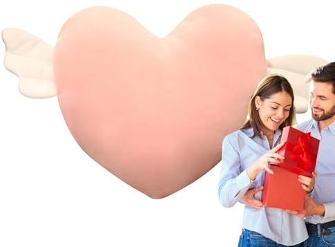 Sollee Cojín de corazón - Almohada navideña de Felpa con alas de ángel,Almohada con Forma de corazón para niña, Almohada con Forma de Coqueta de Amor para sofá de Sala