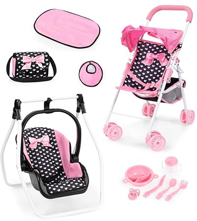Bayer Design Silla de Paseo para muñecas Buggy, Plegable, Ruedas Dobles | cinturón de seguridad, bolsa, cambiador, cuna, accesorios para muñecas