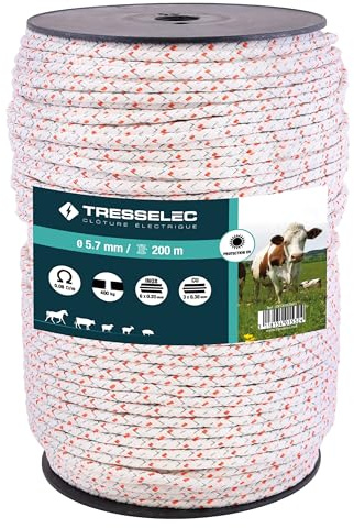 TRESSELEC Rep diameter 5,7 mm - elektriskt djurstaket (ko, get, får, häst) - 200 m spole - 6 trådar i rostfritt stål, diameter 0,20 mm och 3 koppartrådar, diameter 0,30 mm