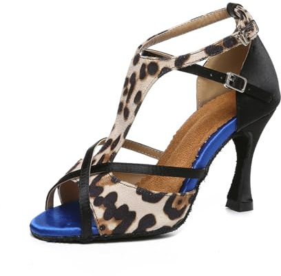 Uonpie Latein-Tanzschuhe für Frauen 8,5 cm Absatz mit Tierprin,Schwarz,39EU