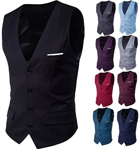 Gilet de costume pour homme en coton noir - Gilet sans manches pour homme - Gilet d'extérieur sportif - Grandes tailles - Gilet de mariage - Cravate - Mouchoir de poche - Jacquard - Gilet de pêche,