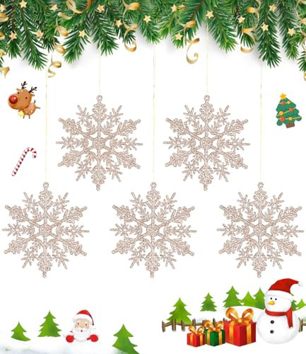 24 x Schneeflocken Weihnachten Deko Weihnachtsbaumschmuck für Weihnachtsbaum,Schneeflocken Weihnachtsbaum,Champagnerfarbe,(10cm)