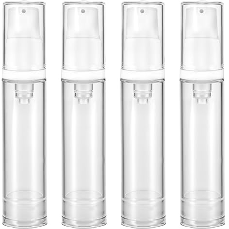 4 Pcs Empty Airless Vacuum Cosmetic Container - Refillable Clear Travel Pump Bottle for DIY Foundation, Gel, Lotion, Moisturiser, Shampoo, Toiletry (10ml)