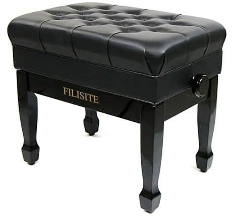 FILISITE Genuine Leather Adjustable Piano Bench with Storage Compartment, Heavy Duty Solid Wooden Keyboard Stool with Padded Cushion Seat(Black)