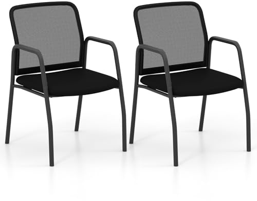 GIANTEX Lot de 2 Chaises de Conférence Empliable, Chaises de Salle de Réunion avec Dossier en Maille, Assise Rembourrée, Sièges de Visiteur Rembourrée pour Bureau, Salle d'Attente, Noir